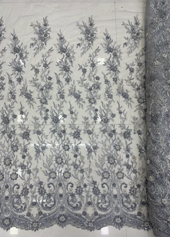 New designer imported beads handwork net fabrics DN-pure handwork daman grey