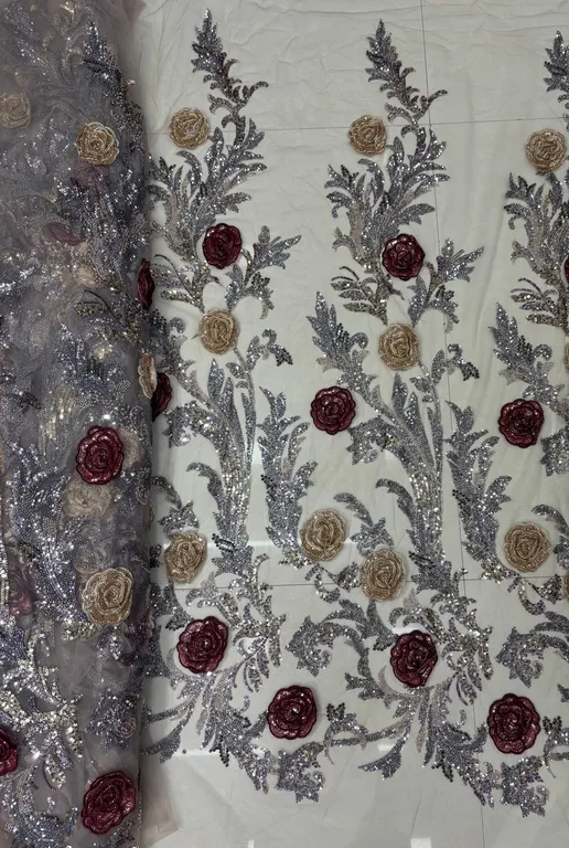 New designer imported flower applique beaded work net fabrics