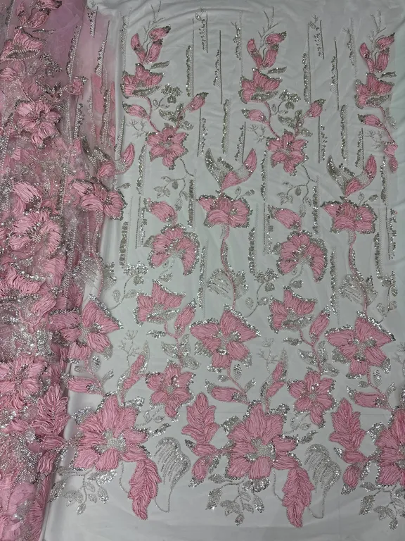 New designer imported ribbon with beads work net fabrics DN-6RC320