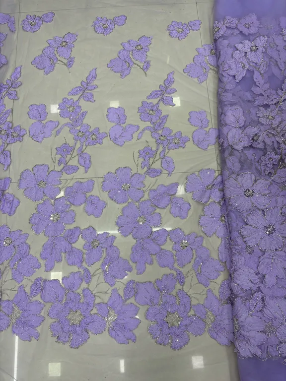 New designer imported Chiffon ribbon with beads work net fabrics DN-6031/D5