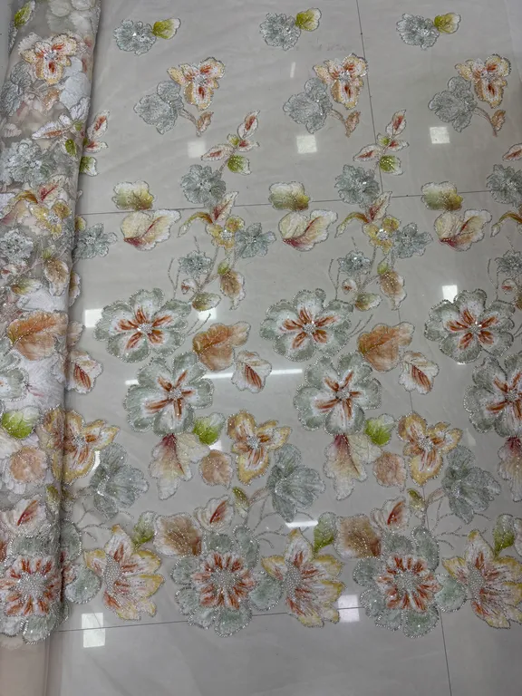 New designer imported multicolour chiffon ribbon with beads work net fabrics DN-6061/D1