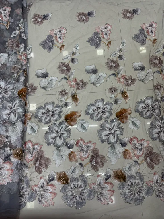 New designer imported multicolour chiffon ribbon with beads work net fabrics DN-6061/D1
