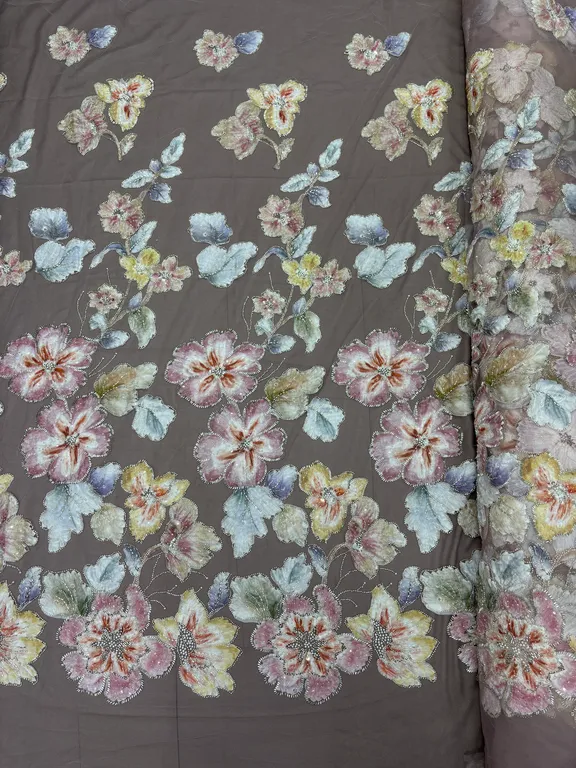 New designer imported multicolour chiffon ribbon with beads work net fabrics DN-6061/D1