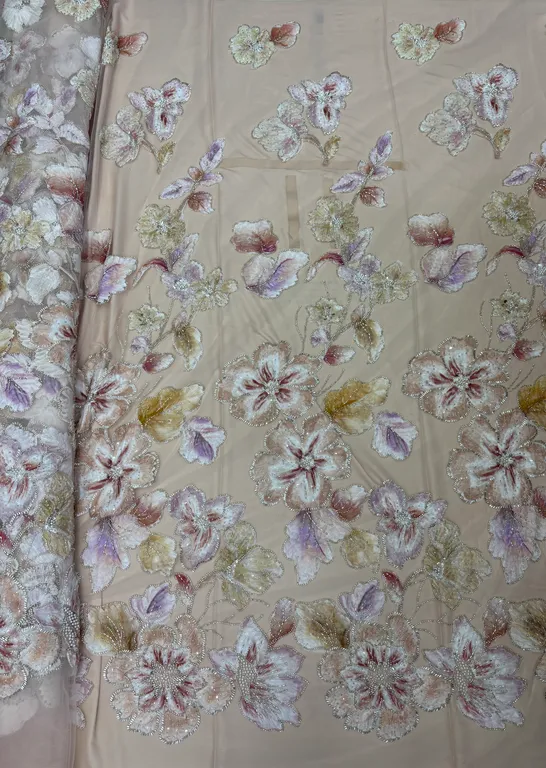 New designer imported multicolour chiffon ribbon with beads work net fabrics DN-6061/D1